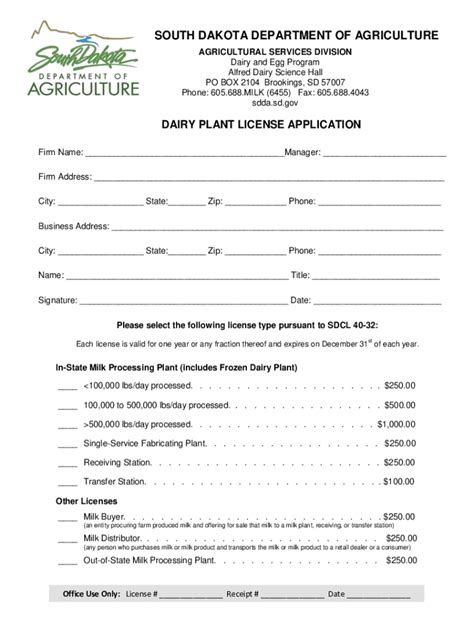 Fillable Online Sdda Sd New Or Change Application For Dairy Farm Fax