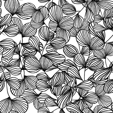 Seamless Pattern Of Abstract Outline Of Black Leaves Natural