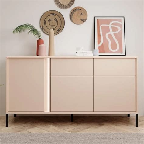 Davis Wooden Sideboard 3 Doors 2 Drawers In Beige With LED Furniture