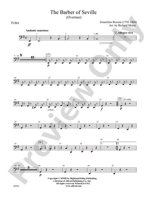 The Barber Of Seville Overture Tuba Tuba Part Digital Sheet Music