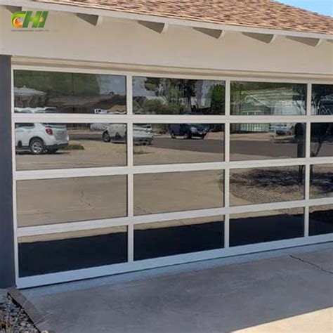 Tinted 16x8 Aluminum Full Glass Garage Door Modern 16x7 Rolling Folding Aluminum Alloy Frameless