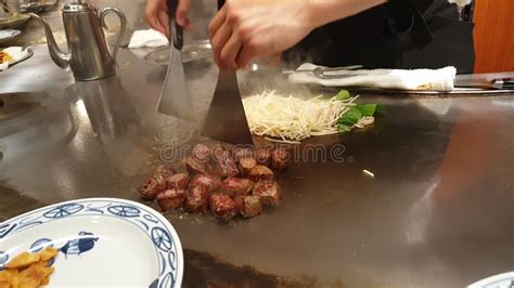 Kobe Beef Steak Teppanyaki Japanese Wagyu Beef Cooking And Serve With