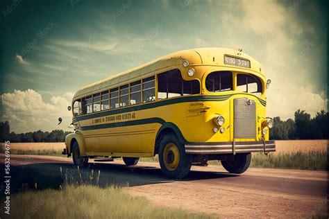 Vintage american yellow school bus parking in the desert without passengers Stock Illustration ...