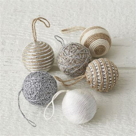 Jute Sphere Holiday Ornaments Set Of 6 Embellished By Hand With