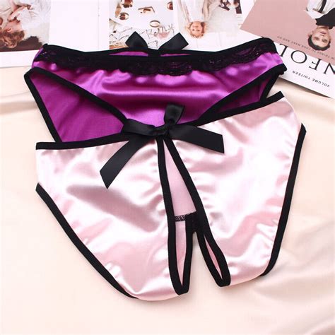 Womens Silk Satin Crotchless Thong G String Panties Lingerie Underwear Briefs Ebay