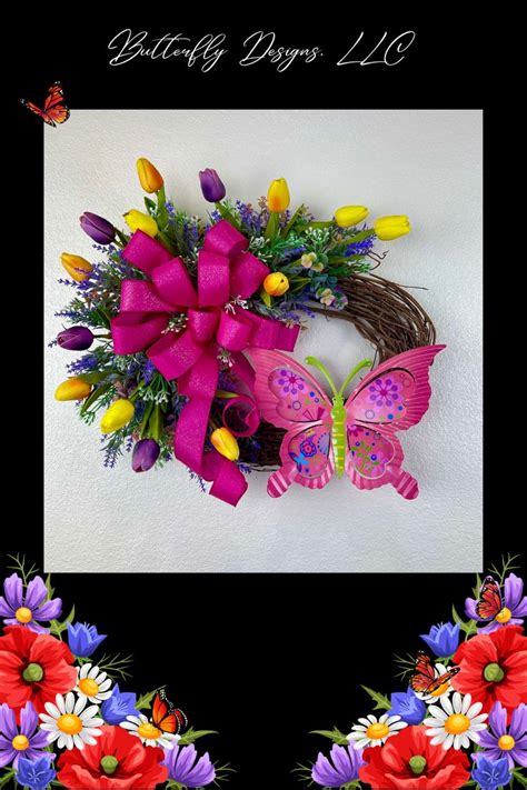 Real Touch Tulip Grapevine Wreath Butterflies Wreath Handmade