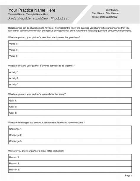 Relationship Building Worksheet Editable Fillable Printable Pdf