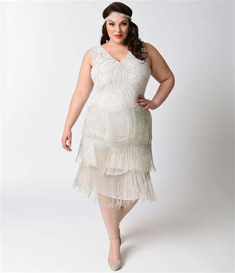 Plus Size Vegas Cream Dress S Great Gatsby Art Deco Atelier Yuwa