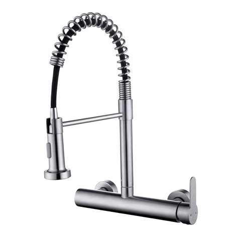 FLWUEUE Wall Mount Faucet 8 Inches Center, with Pull Down Sprayer, High ...