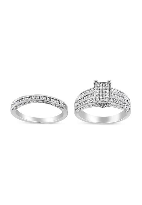 Classic Silver Diamond Bridal Set Rings Silver Woman Within