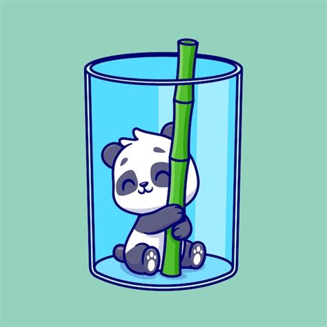 Free Vector Cute Panda Hug Bamboo In Glass Cartoon Vector Icon