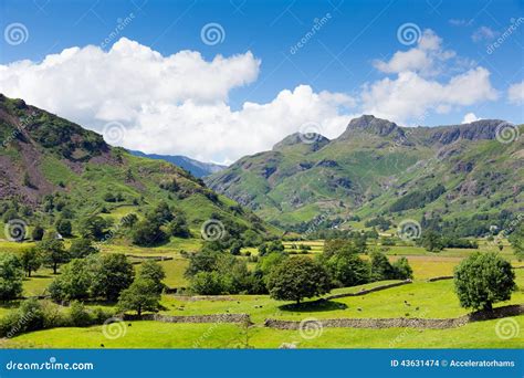 Langdale Valley Lake District Cumbria England Uk In Summer With Blue