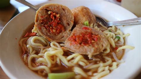 Bakso Mercon Or Bakso Granat Bakso Filled With Chilli Sauce In The ...