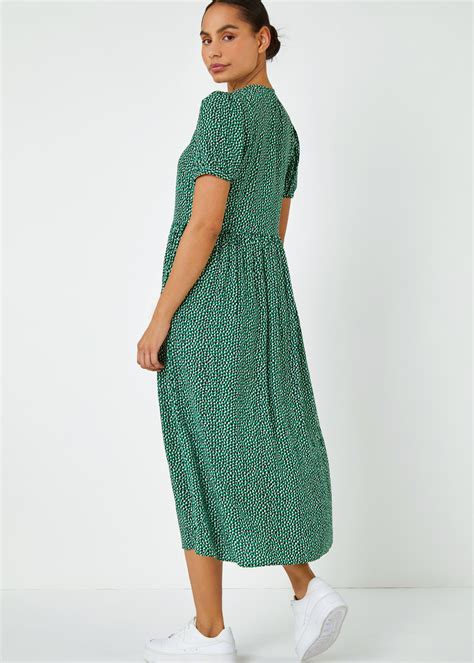 Roman Dusk Green Ditsy Spot Button Through Midi Dress Matalan