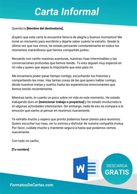 Carta Informal Formatos Para Descargar En Word 2025 Formatos De