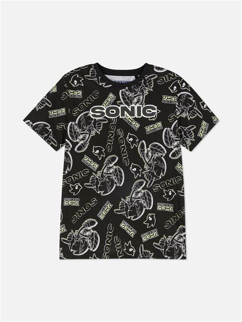 T Shirt Graphique Sonic Le Hérisson Noir Garçons Primark