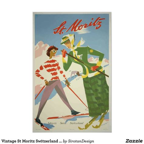 Vintage St Moritz Switzerland Travel Poster Vintage Ski Posters