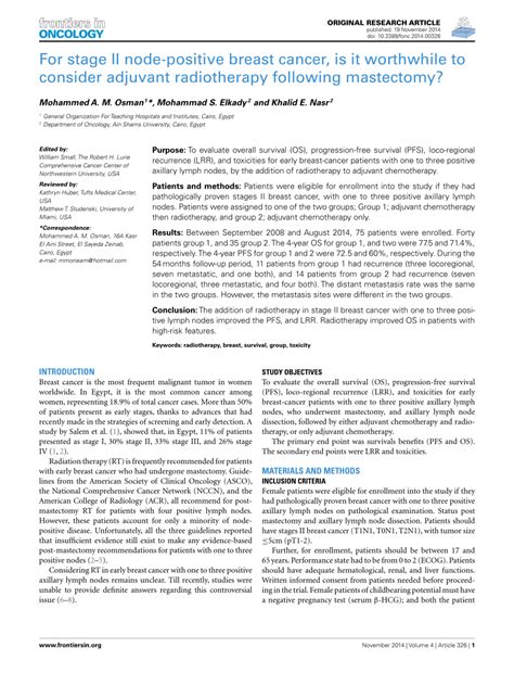 PDF For Stage II Node Positive Breast Cancer Is It Worthwhile To