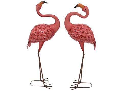 Set Of 2 Pink Metal Flamingos 15w X 41h Steinhafels