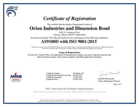 Certifications Orion Industries Ltd