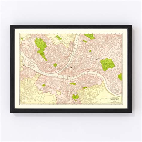 Vintage Map Of Pittsburgh Pennsylvania By Ted S Vintage Art