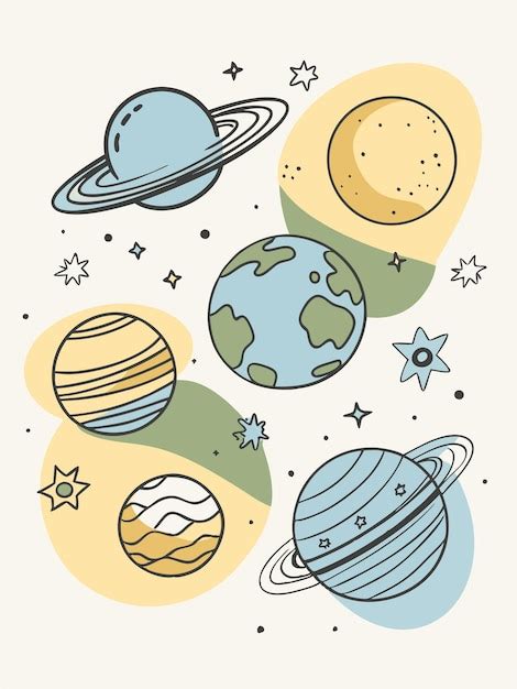 Un Dibujo De Dibujos Animados De Planetas Y Planetas Con Un Cielo Azul Vector Premium Generado