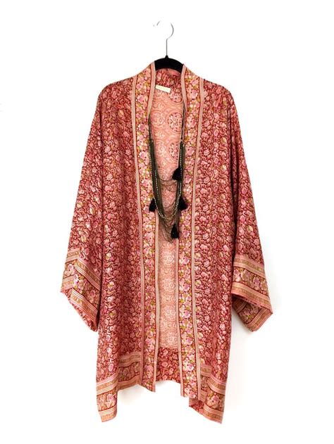 Silk Kimono Jacket Beach Cover Up With Indian Paisley Etsy UK