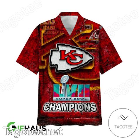 Kansas City Chiefs Logo Lvii Super Bowl Champions Hawaiian Shirt Tagotee