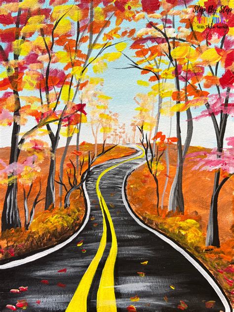 How To Paint Autumn Drive Acrylic Painting Tutorial Step By Step