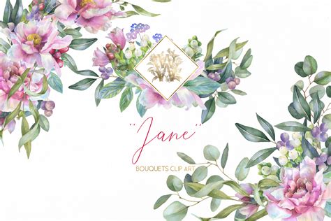 Watercolor Pink Peonies Border Clipart Wedding Peony Floral