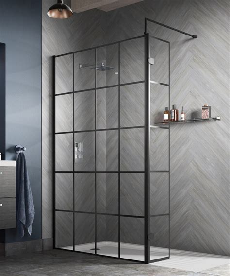 Hudson Reed Black Framed Walk In Wetroom Shower Screen And Support Bar