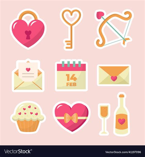 Flat Valentines Day Stickers Set Royalty Free Vector Image