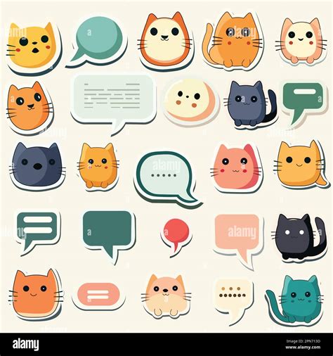 Set Of Sticker Style Blank Chat Box With Cat Emoji Elements Stock