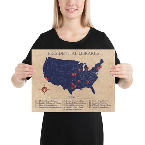 Presidential Libraries Checklist Map Poster Vintage Style - Etsy