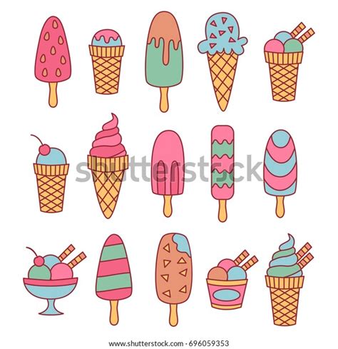 Cute Ice Cream Doodle Vector Set Stock Vector Royalty Free 696059353