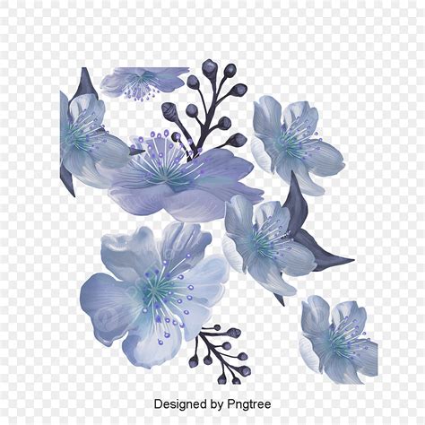 Blue Hand Painted PNG Picture Hand Painted Blue Flowers Hand Simple