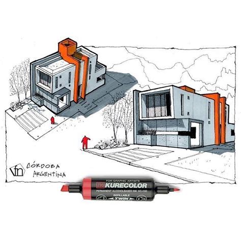 A Drawing Of A House With An Orange Roof