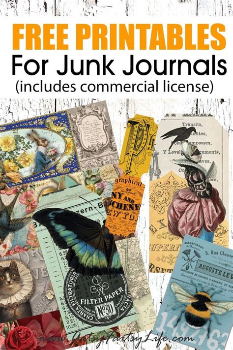 The Free Printables For Junk Journals Includes Commercial Licensees And