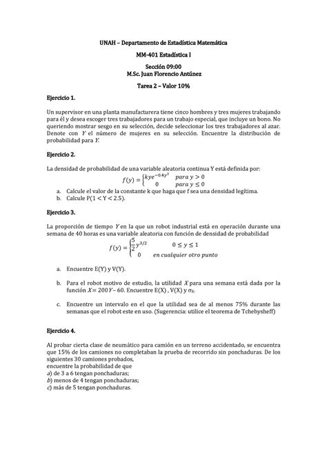 Tarea Mm Unah Departamento De Estad Stica Matemtica Mm