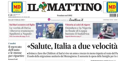 PRIMA PAGINA IL MATTINO OGGI Le verità di DeLa Dovevo trattenere