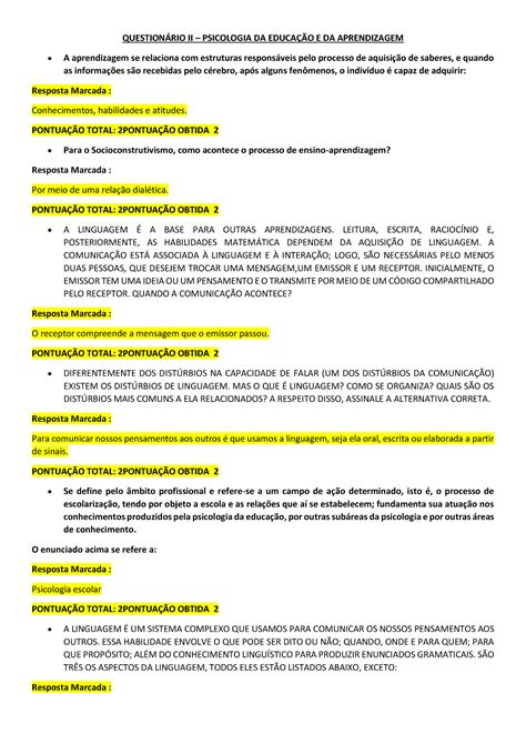 Question Rio Ii Psicologia Da Educa O E Da Aprendizagem Question