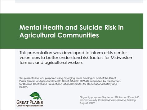 Mental Health Resources For Farmers Great Plains Center For