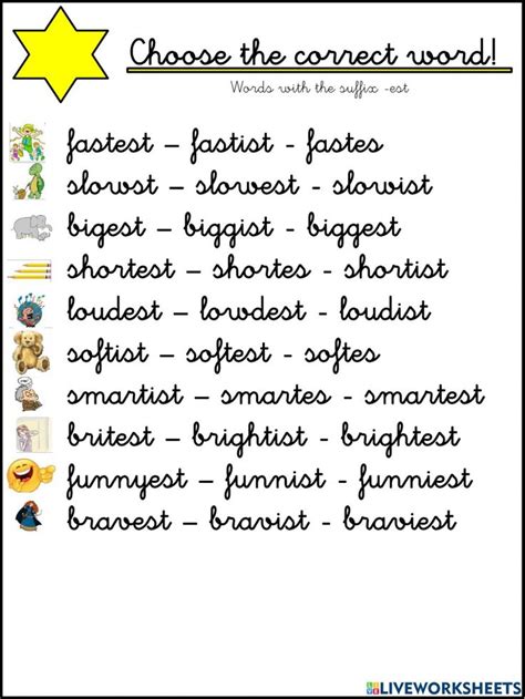 Words With The Suffix Est Activity Spelling Words Words Spelling Online