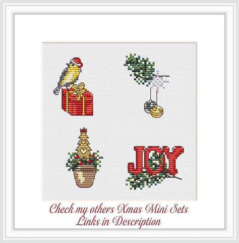 Set Of 4 Cross Stitch Pdf Patterns Of Mini Christmas Elements Etsy