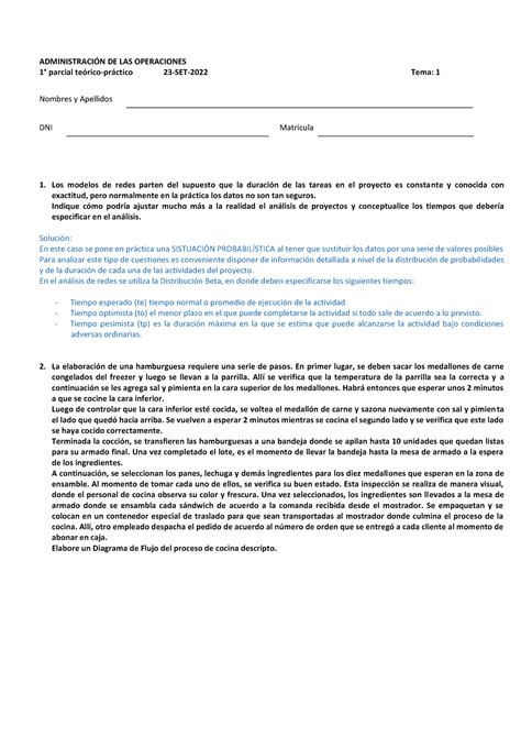 1 Parcial Tema 1 ADMINISTRACIN DE LAS OPERACIONES 1 Parcial