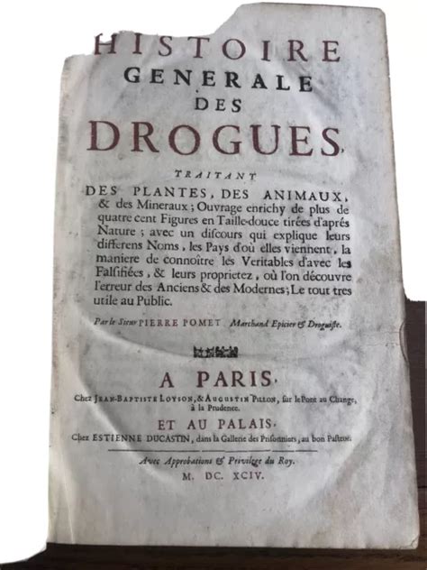 Rare Histoire G N Rale Des Drogues Plantes Et Animaux Pierre Promet