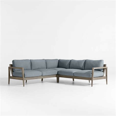 Andorra Wood 3-Piece L-Shaped Outdoor Sectional Sofa with Canvas Haze ...