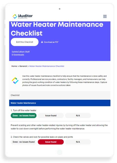 Water Heater Maintenance Checklists Pdf Safetyculture