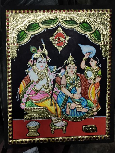 Lord Krishna With Rukmini And Satyabhama Tanjore Painting, 56% OFF