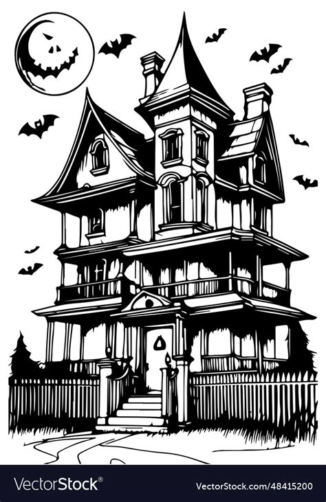 Haunted house sketch drawn in doodle style Vector Image